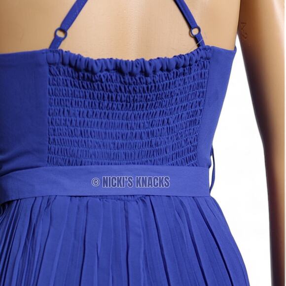 Cobalt Blue Pleated Romper Size XS Adjustable Straps Wrap Front Belted Outfit - Picture 7 of 10